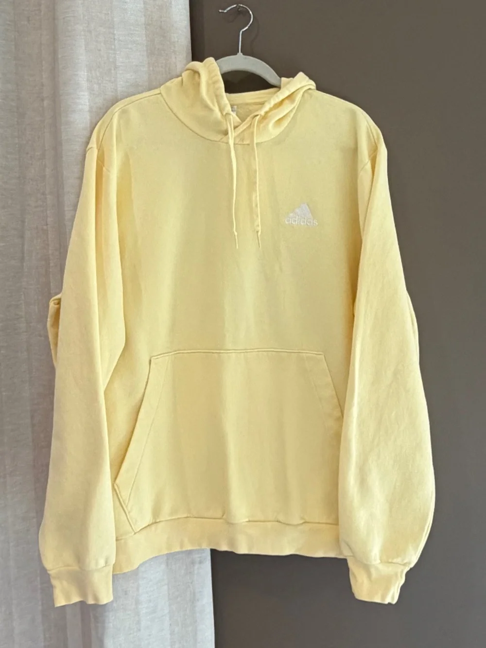 Adidas Yellow Hoodie Pullover Sweatshirt, Fleece, Soft Yellow, Size XL - Picture 1 of 12